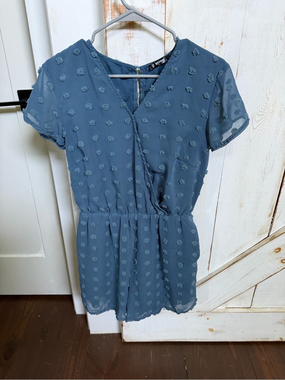 Blue Textured Short Sleeve Romper 0384